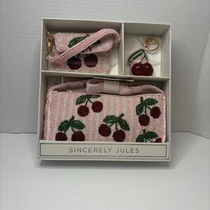 Sincerely Jules Women’s Red Pink White Beaded Cherry Shoulder Bag Mini Bag Charm
